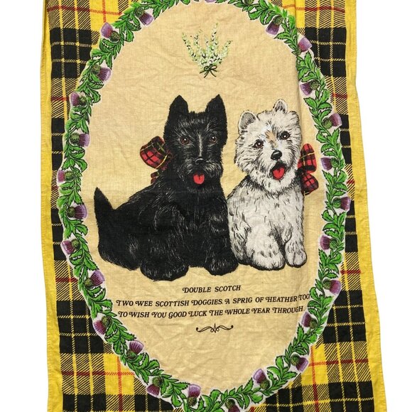 Vintage Scotland Linen Tea Towel Lot Of 4 Scotty Dog Bagpipes Lamont Scottish - Picture 4 of 16